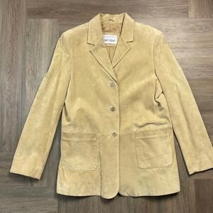 Lord & Taylor Suede Leather Blazer Jacket Womens Large Tan Classic Work